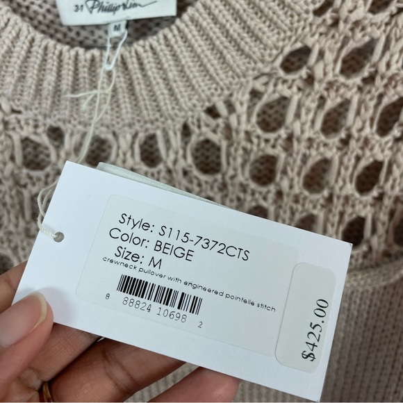 3.1 Philip Lim Crewneck Pullover With Engineered Pointelle Stitch Size Medium - Picture 7 of 10